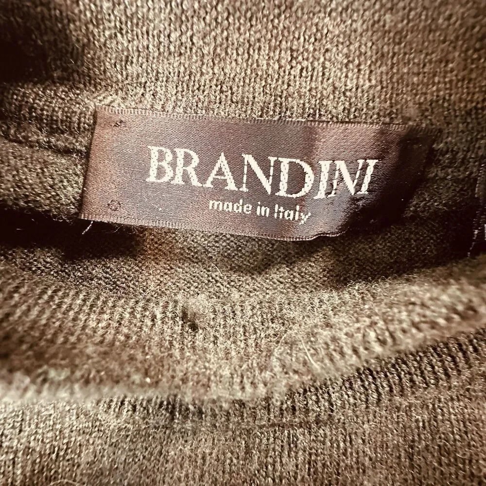 Brandini Made In Italy Merino Wool Mens L Mock Neck Sweater Green
